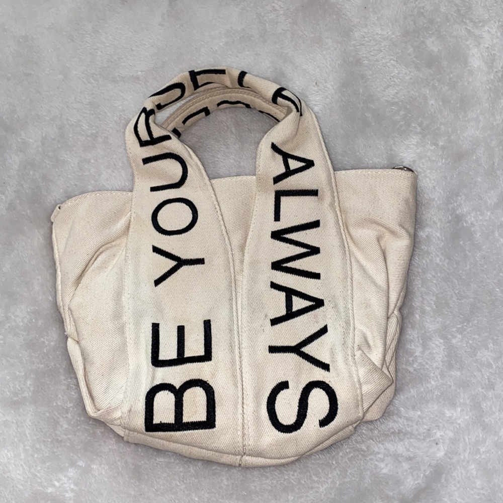 Zara Cream Canvas Mini Tote with Black Lettering